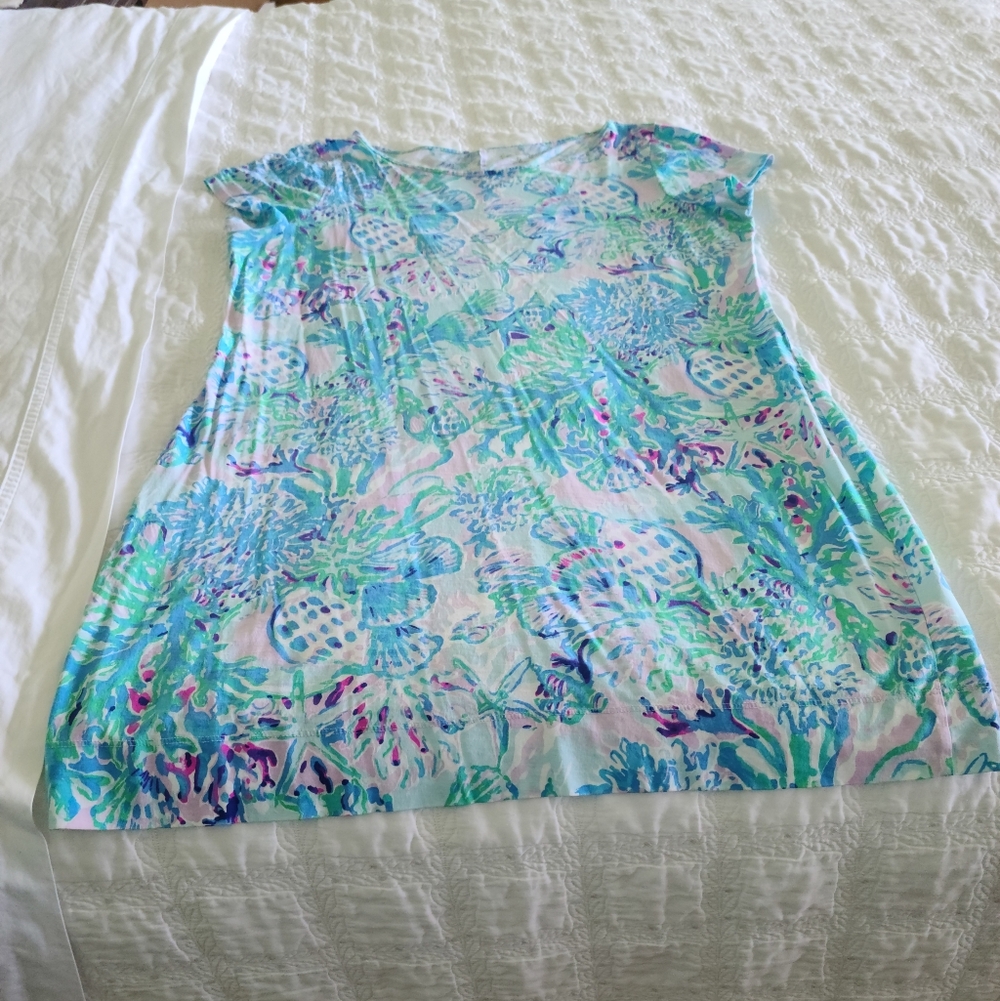 Lilly Pulitzer MARLOWE Mini Dress AMETHYST TINT CRAYSEA XL Seashells Coral Aqua